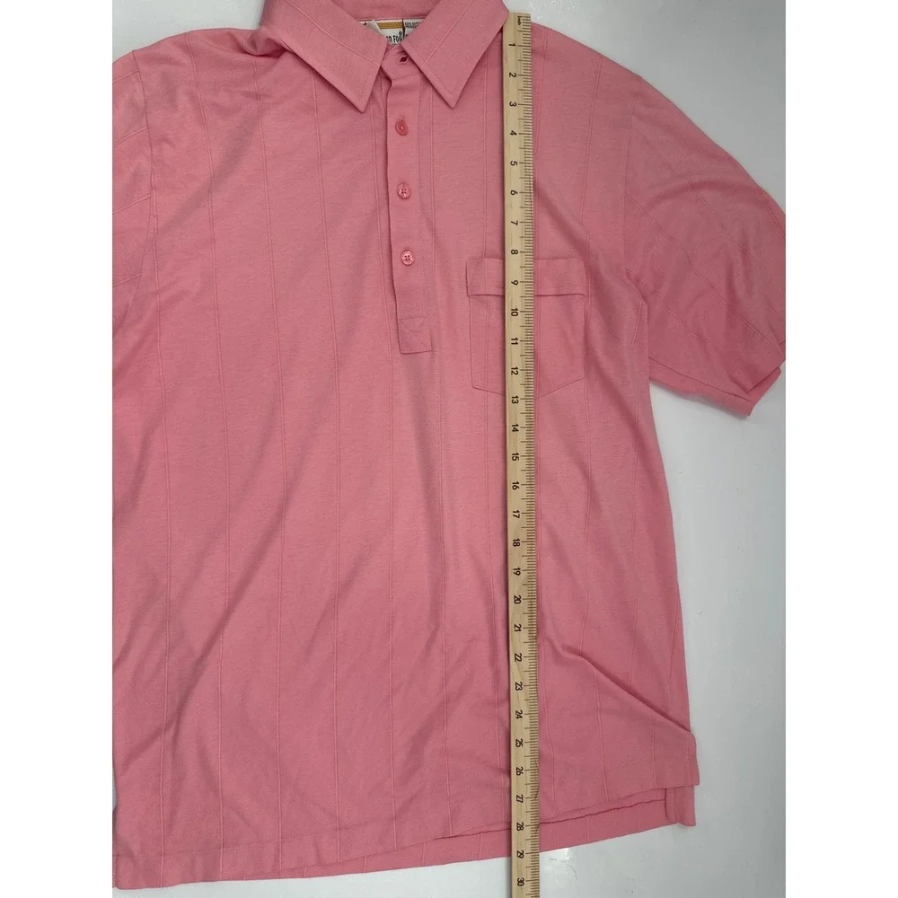 Vintage London Fog Mens Pink Textured Stripe Short Sleeve Polo Shirt Large